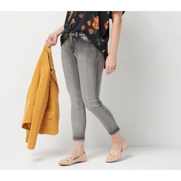 Laurie Felt Silky Ankle Skinny Jeans Zipper Black Grey Stretch High Rise 2XP/24 - Picture 1 of 16